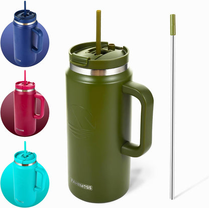 40 Oz Tumbler with Handle and Straw Insulated Cup that Fits in Cup Holder for Hot & Cold Drinks Leak Proof Tumbler with Straw Stainless Steel Travel Mug for Men & Women - Pink