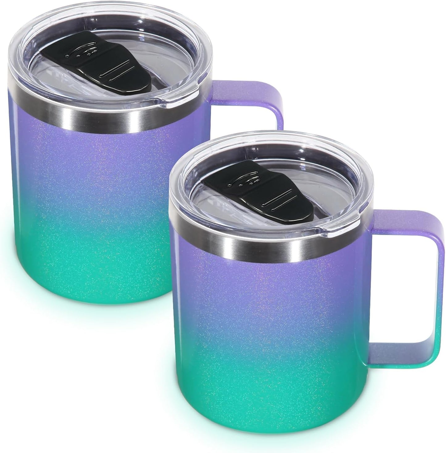 Volhoply 14oz Insulated Stainless Steel Coffee Mug with Lid Bulk 4 Pack,Double Wall Vacuum Travel Coffee Cup with Handle,Reusable Metal Cups Tumbler Cup,Camping Mugs,Ideal Gifts(Mix,4)