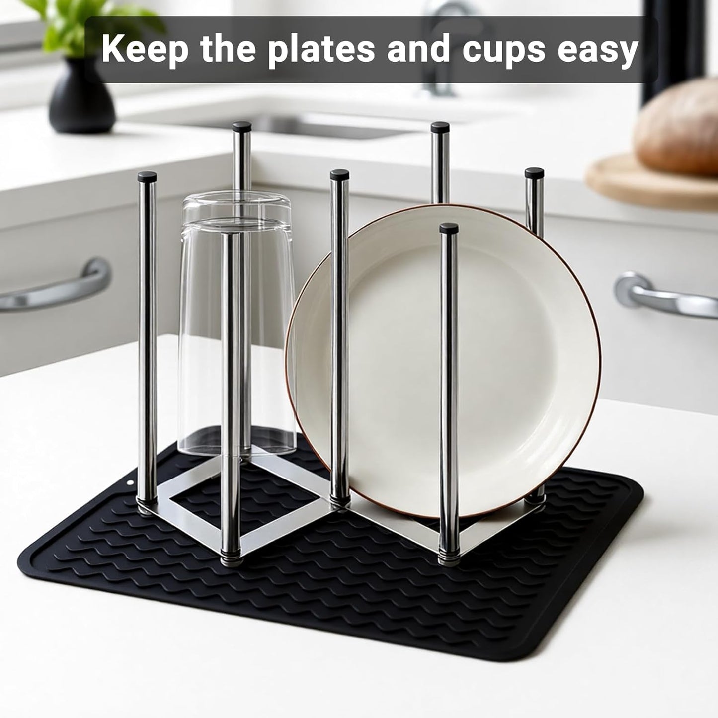 Stainless Steel Bottle Drying Rack with Non-Slip Silicone Mat – Foldable Water Bottles Dryer Stand for Cups, Tumblers, Wine Glasses & Baby Bottles, Space-Saving Countertop Bottle Rack Organizer
