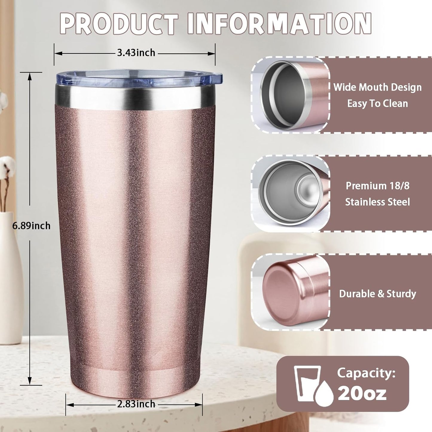 20 oz Tumbler with Lids and Straws, Stainless Steel Insulated Coffee Tumbler, Double Wall Vacuum Insulated Travel Mug Cup, Leakproof Thermal Coffee Cup for Hot and Cold Drinks (azure blue)