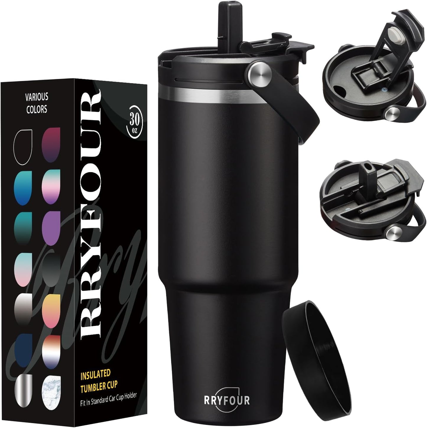 30 oz Tumbler with Handle and Straw - Keep Cold 36H & Hot 12H, Metal Coffee Cup with Lid (Straw & Flip Lid), 30oz Insulated Stainless Steel Thermal Mug, Leak-proof Travel Water Bottle