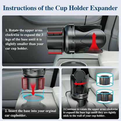 Car Cup Holder Expander, Cup Holder Extender Adapter with Expandable Arm and Adjustable Base, Compatible with Yeti Ramblers 14-64oz, Hydro Flasks 18-64oz Most Coffee Mugs Bottles & Cups