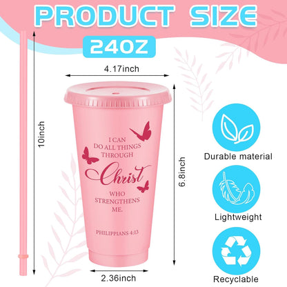 Uiifan 30 Pcs Christian Gifts Cups Bulk for Women, 24oz Bible Verse Christian Tumblers with Lids and Straw, Religious Church Gifts for Mother's Day (Fresh Color,Bible)