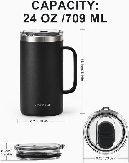 RAYMYLO Insulated Coffee Mug 12 oz, Double Wall Stainless Steel Coffee Mug with Lids, Leak-Proof & Detachable Slider Lid for Thorough Clean, Keeps Coffee Cold for 9 Hrs, Suitable for Camp Home Office