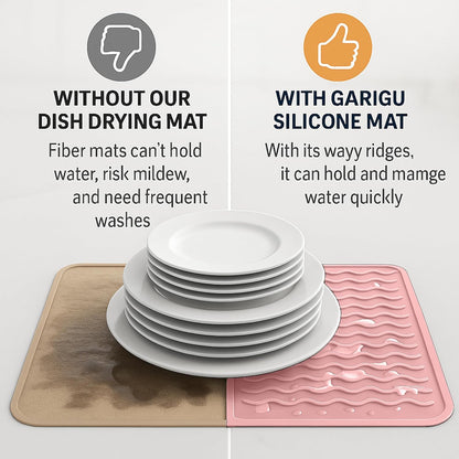 Silicone Drying Mat 16 × 12 – Gray Non-Slip Sink Mat for Kitchen Counter, Heat-Resistant Food-Grade Dish Pad, Easy-Clean Multipurpose Drawer Liner (Gray, 16'' x 12'')