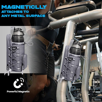 JACZZO Magnetic Gym Bag for Men and Women, Magnetic Water Bottle Holder for Gym, Small Gym Bag, Gym Gifts for Women and Men (Black, <40 OZ)