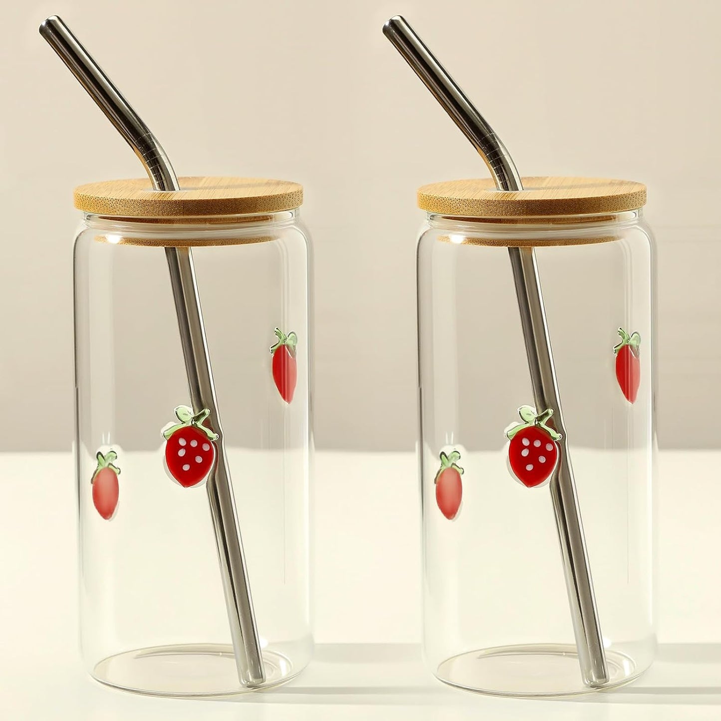 Honeydak 2 Pcs Icon Juice Glass Tumbler with Lid & Straw - 18 oz Cloud and Sun Icon Can Shape Glass Cups Coffee Juice Beer Soda Drinking Cup for Summer Halloween Christmas Party Supplies Gift