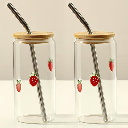 Honeydak 2 Pcs Icon Juice Glass Tumbler with Lid & Straw - 18 oz Cloud and Sun Icon Can Shape Glass Cups Coffee Juice Beer Soda Drinking Cup for Summer Halloween Christmas Party Supplies Gift