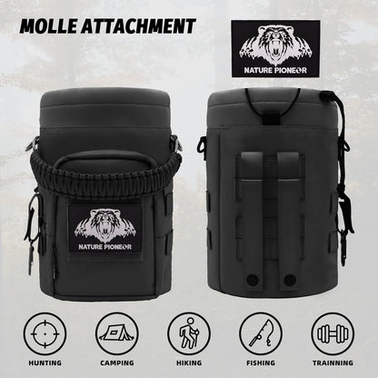 NATURE PIONEOR 32 64 128oz Tactical Water Bottle Pouch, Multi-Function Tactical Water Bottle Bag with Adjustable Shoulder Strap, Half/One Gallon Molle Strap Carrier Holder