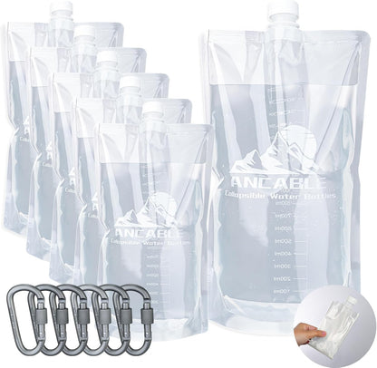 Ancable 33oz (1L) Collapsible Water Bottles, 3-Pack Reusable Travel Foldable Water Bottles for Hiking Camping Running Bike, BPA-Free Water Bottle