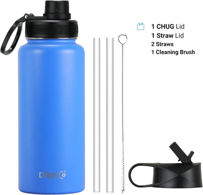 Drinco Stainless Steel Water Bottle Spout Lid Vacuum Insulated Double Wall Water Bottle Wide Mouth (40oz 32oz 22oz 18oz 14oz) Leak Proof Keep Cold Sport Camping Hiking (22 oz, 22oz Black)