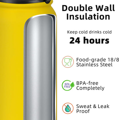 Fanhaw 20 oz Insulated Stainless Steel Water Bottle with Anti-Dust Chug Lid, Leakproof Vacuum Metal Everyday Use Bottle for Kids, Teens & Adults, Back to School Essentials (Green Blue)