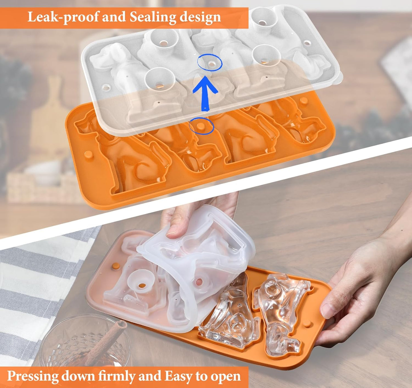 Koluti Nonstick Silicone 9 Ice Cubes Freezer Tray with Plastic Lid, 2-Pack Water Bottle Long Narrow Stick Ice Cube Mold Maker, Ideal for Sport Bottles, Cocktail and Whisky, Dishwasher Safe & BPA Free