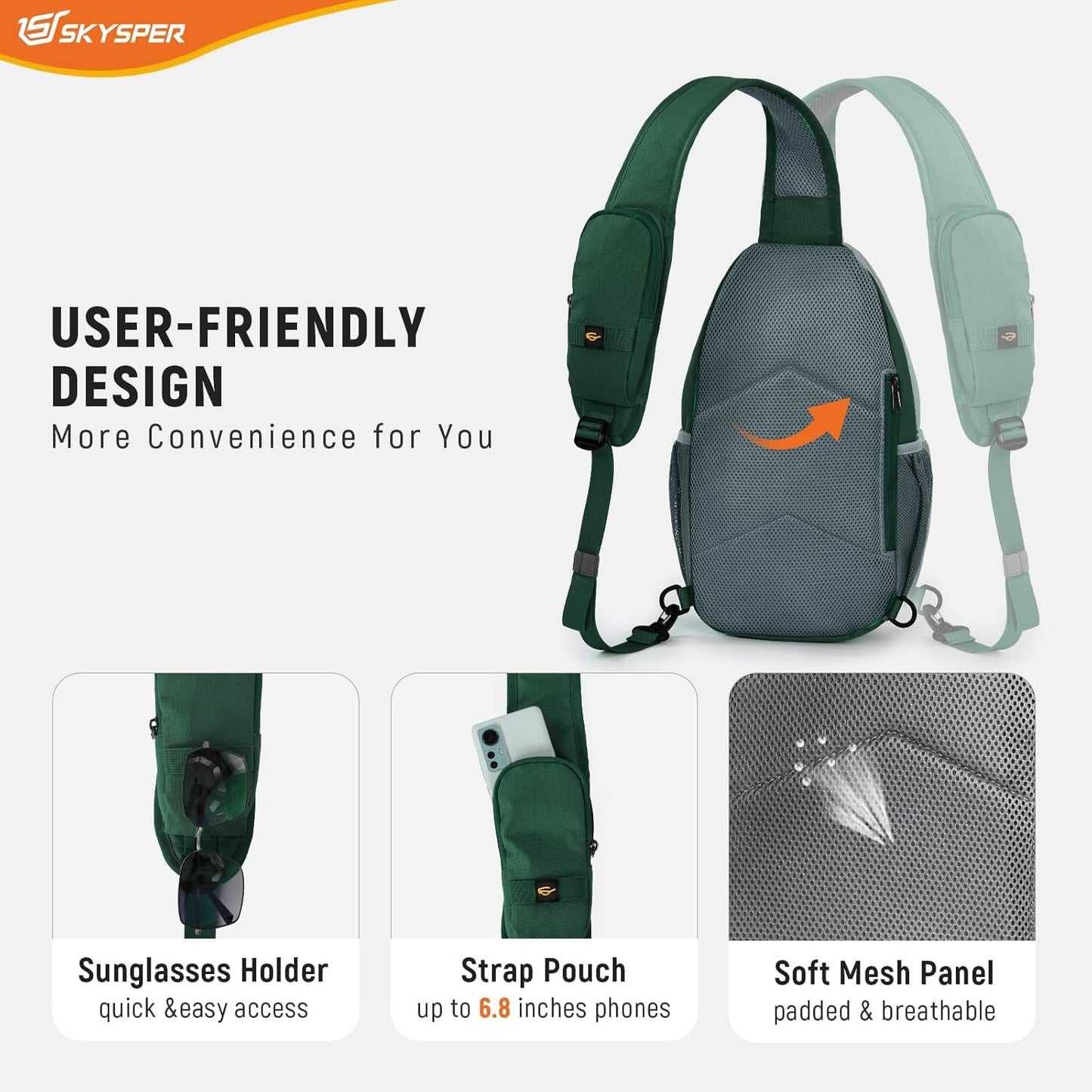 SKYSPER Sling Bag RFID Cross Body Bag Recycled Crossbody Backpack Travel Daypack