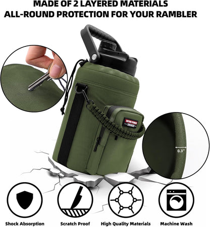 NATURE PIONEOR Water Bottle Holder with Adjustable Strap - Half/One Gallon (64/128oz) Insulated Water Bottle Sling Carrier with Phone Pocket & Paracord Handle, Outdoor Camping, Hiking, Gym