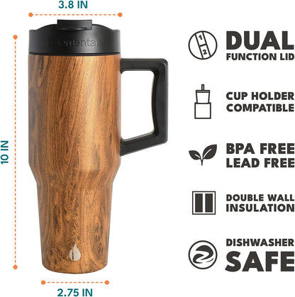 Elemental 32 oz 100% Leak Proof Tumbler with Handle & Straw - Stainless Steel Double Wall Insulated Tumbler for Hot and Cold Beverages - Travel Coffee Mug with Sip & Straw Lid - White - Colors B