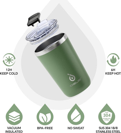 Ideus 20 oz Tumbler, Travel Coffee Mug with Splash Proof Sliding Lid, Double Wall Stainless Steel Vacuum Insulated Coffee Mug for Home and Office, Keep Beverages Hot or Cold, Avocado Green