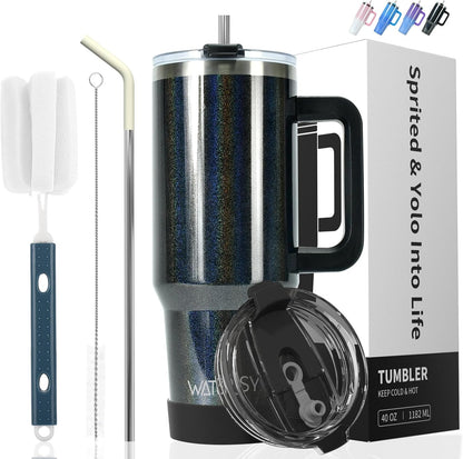 40 oz Tumbler with Handle,Tumbler with Lid and Straw,Double Wall Insulated Cup Stainless Steel Travel Mug(Cold for 34 Hours),Water Bottle for Iced Tea,Coffee,Cold Beverages(Purple)