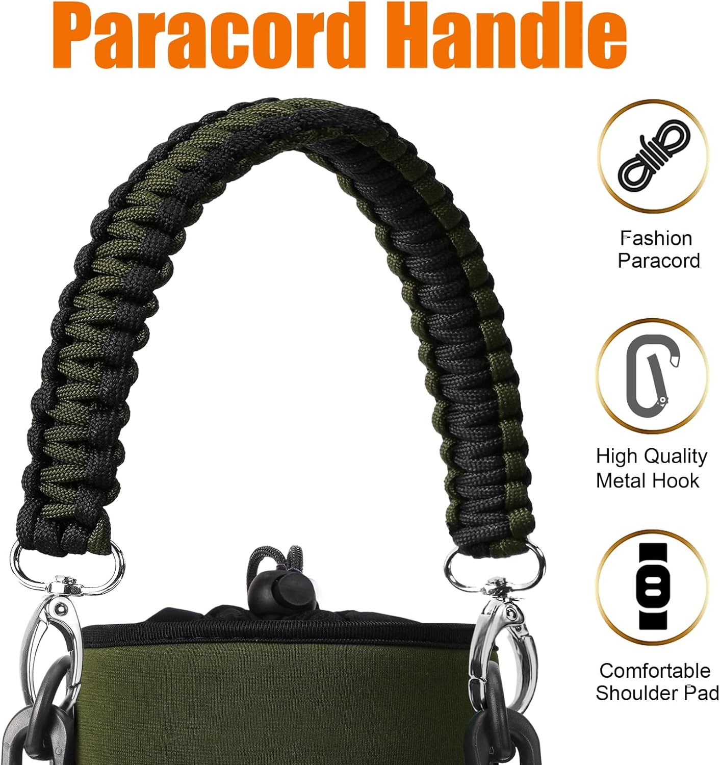 AceTreker 32/40/64/128 oz Neoprene Insulated Water Bottle Carrier Bag, Sling Bag Sleeve Pouch Holder with Strap & Paracord Handle and 2 Pocket for Travelling, Hiking, Camping