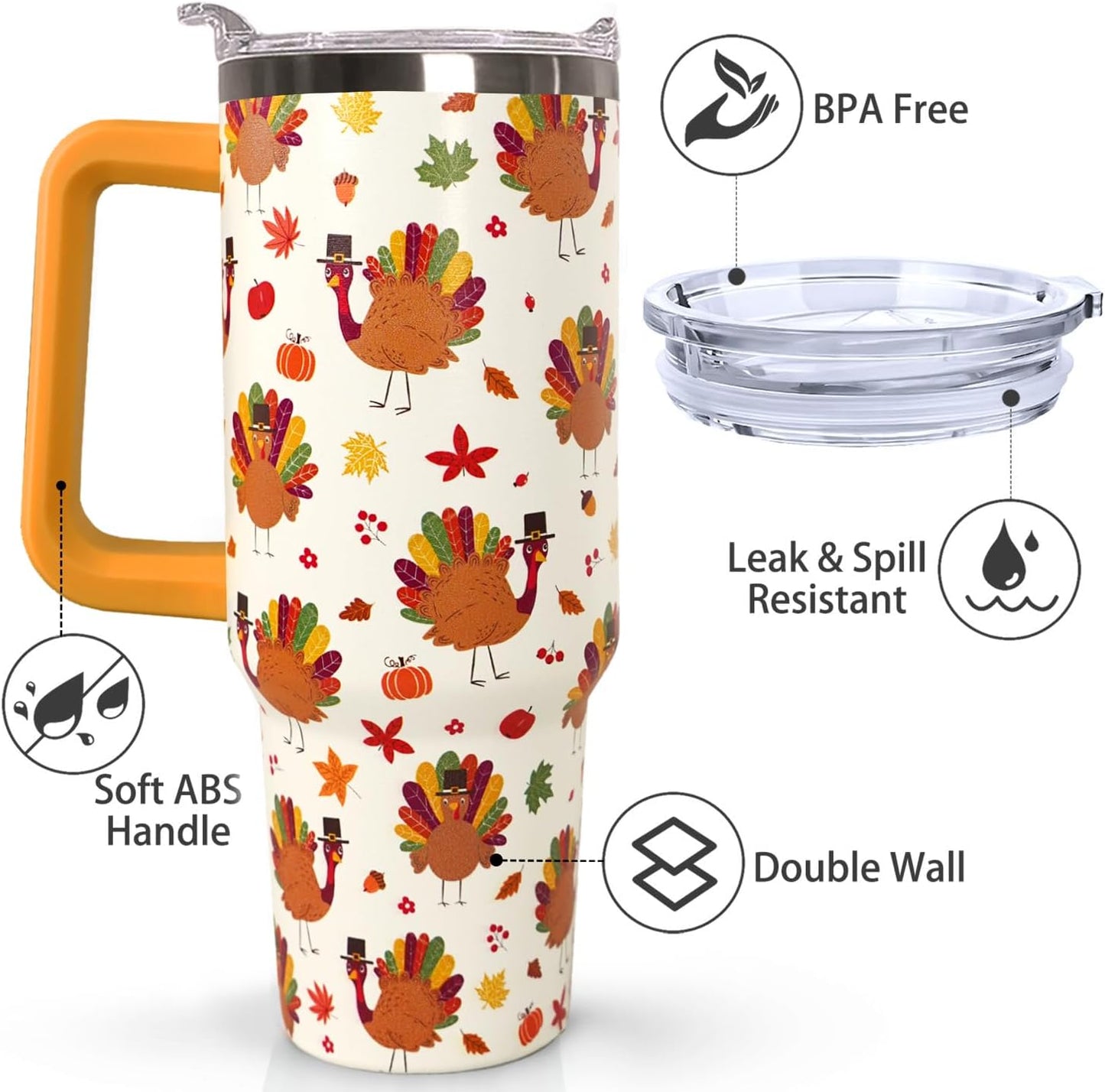 Ceovfoi 40 oz Pickleball Coffee Mug Vacuum Insulated Travel Tumbler with Handle, Lid & Straw - Perfect Pickleball Gifts for Players, Coaches, Lovers | Pickleball Accessories