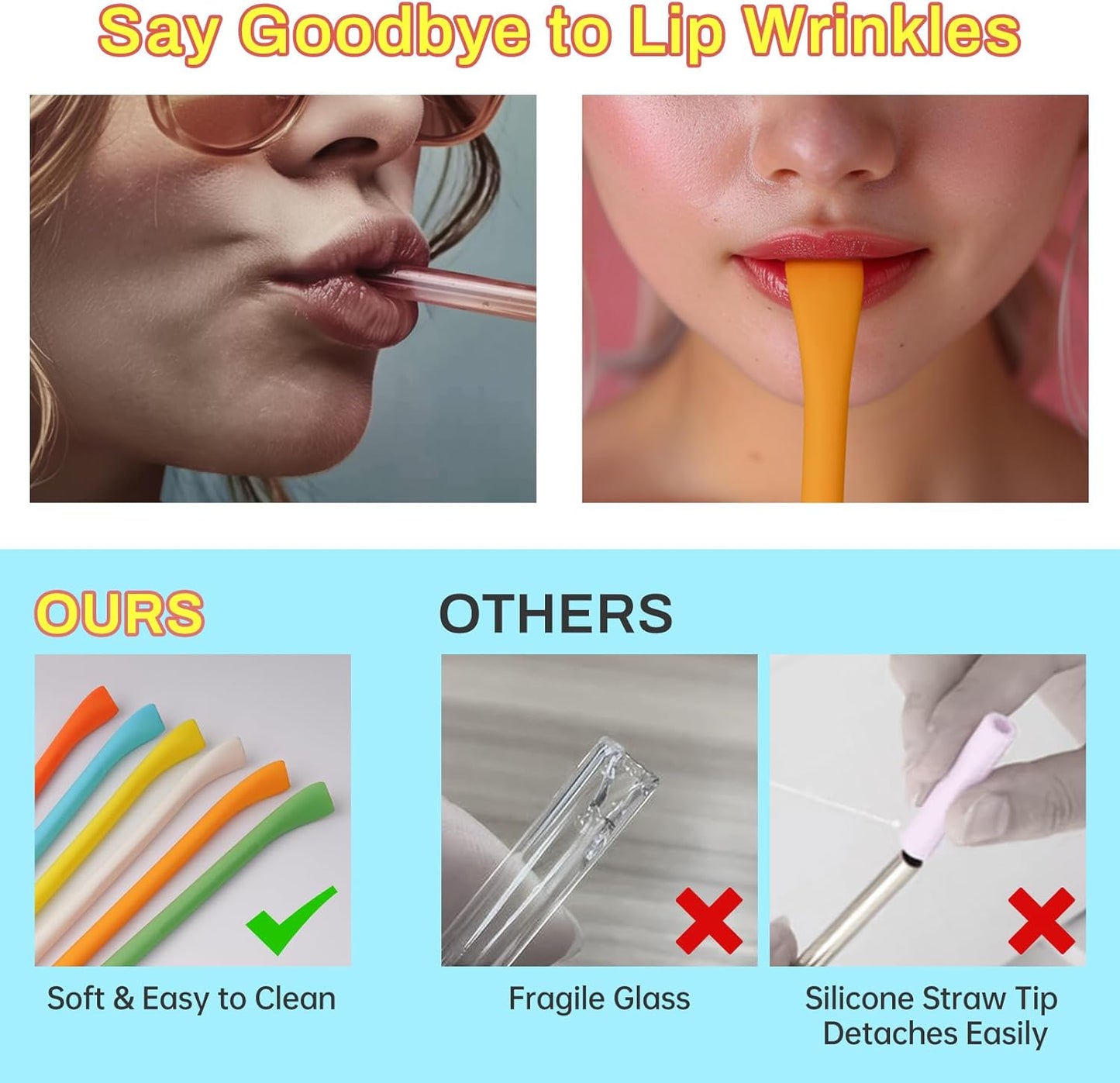 NiHome 6PCS Silicone Anti-Wrinkle Straws Fit for 40oz 30oz Stanley Tumblers w/Brushes, Customizable Length Wrinkle Free Straws for Various Size Cups, No Wrinkle Reusable Straws for Lip (Macaron)