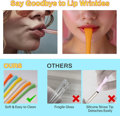 NiHome 6PCS Silicone Anti-Wrinkle Straws Fit for 40oz 30oz Stanley Tumblers w/Brushes, Customizable Length Wrinkle Free Straws for Various Size Cups, No Wrinkle Reusable Straws for Lip (Macaron)
