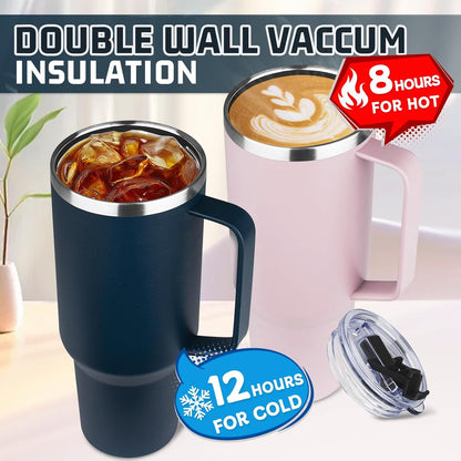 20 oz Tumbler with Handle, Stainless Steel Insulated Tumbler with Lid and Straw, Double Wall Vacuum Coffee Mug Tumbler, Insulated Coffee Thermal Cup for Cold and Hot (Light Purple)