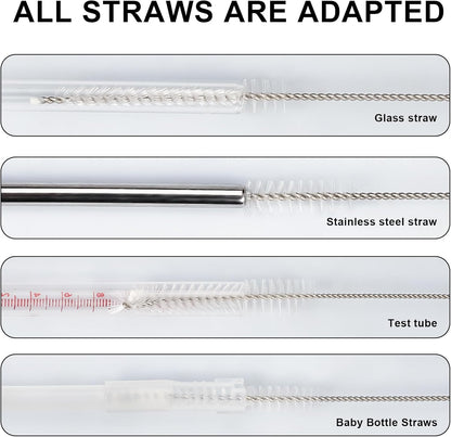 Straw Cleaner Brushes Sets, 12 Pieces 8.2 Inch Botthle Cleaning Brush and Nylon Tube Brush Brush Kit for Sippy Cup, Tumbler, Water Bottle, Drinking Straw (Black)
