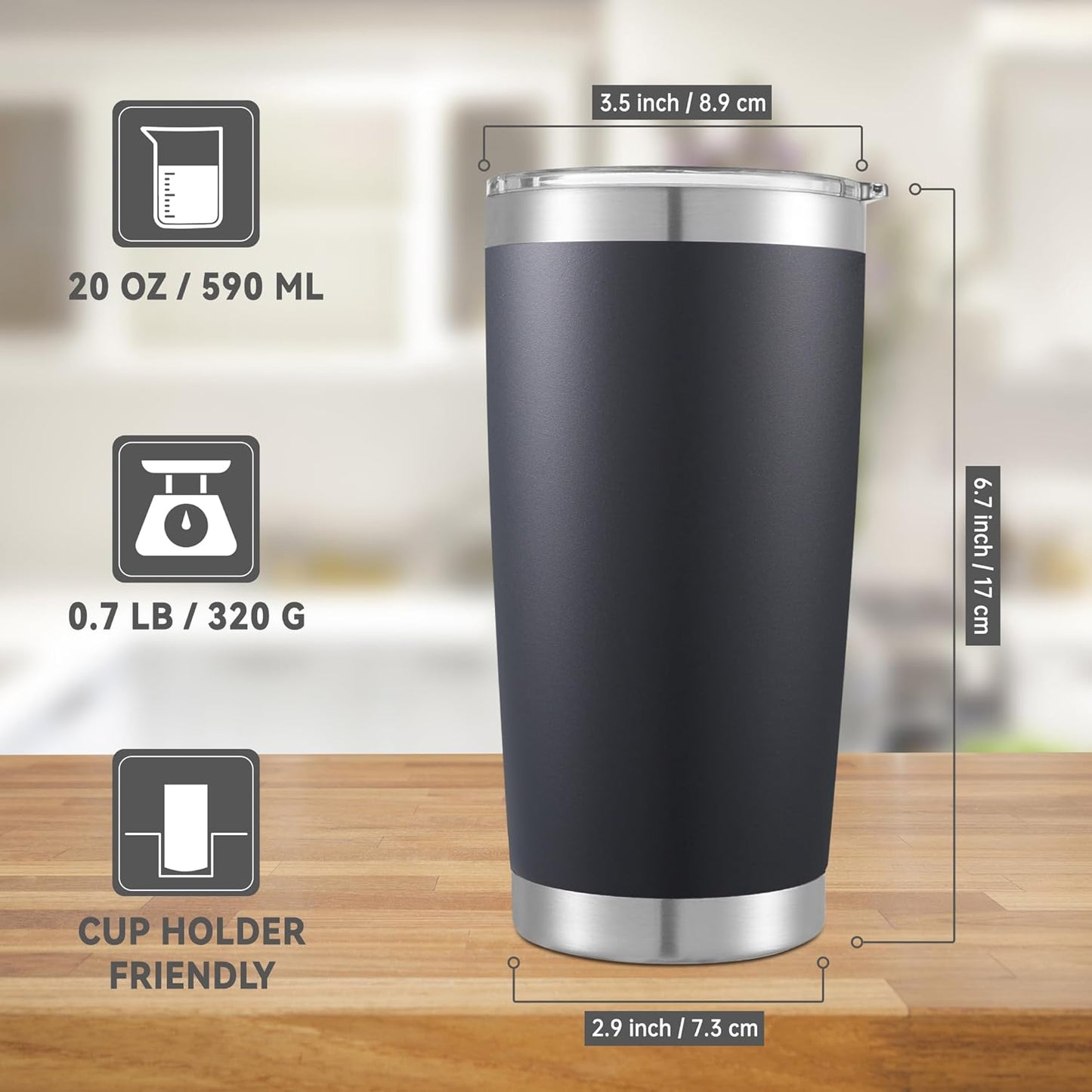 20 oz Tumblers Bulk Stainless Steel Tumbler with Lid Double Wall Vacuum Insulated Coffee Mug 20oz Powder Coated Cup for Hot and Cold Drinks, Stainless, 6 pack