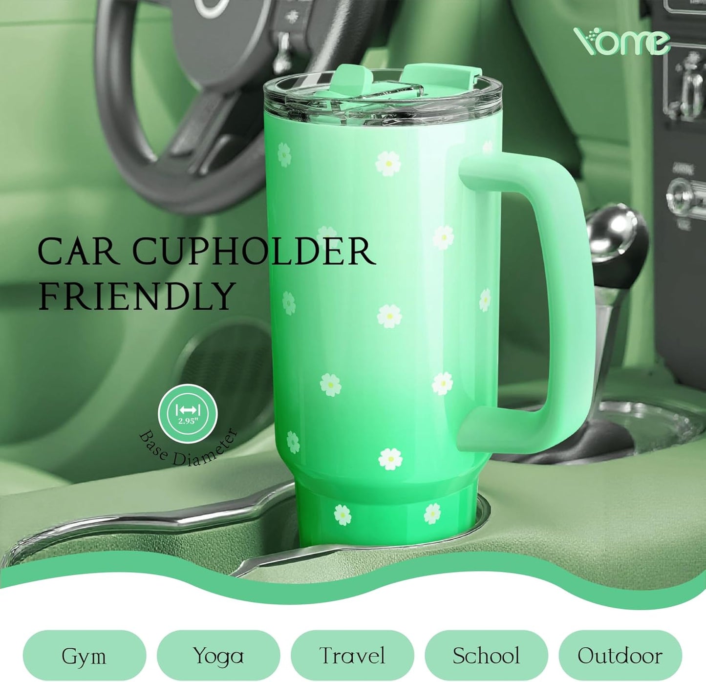 YOME 40oz Nurse Tumbler with Handle and Flip Straw | Stainless Steel Insulated Water Bottle | Keeps Drinks Cold | Dishwasher Safe | Cupholder Friendly | Gift Gym Travel Yoga