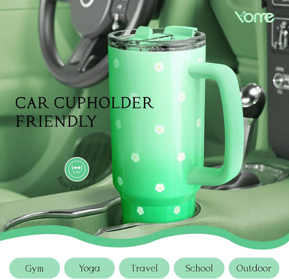 YOME 40oz Nurse Tumbler with Handle and Flip Straw | Stainless Steel Insulated Water Bottle | Keeps Drinks Cold | Dishwasher Safe | Cupholder Friendly | Gift Gym Travel Yoga