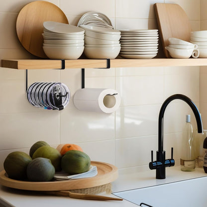 Tumbler Lid Organizer, Horizontal Tumbler Lid Storage Hook Up to 10 Lids, Space Saving Cup Lid Holders Under Cabinet Tumbler Lid Hook for Kitchen Organizer and Storage,Hanging Paper Towel Rack Hanger