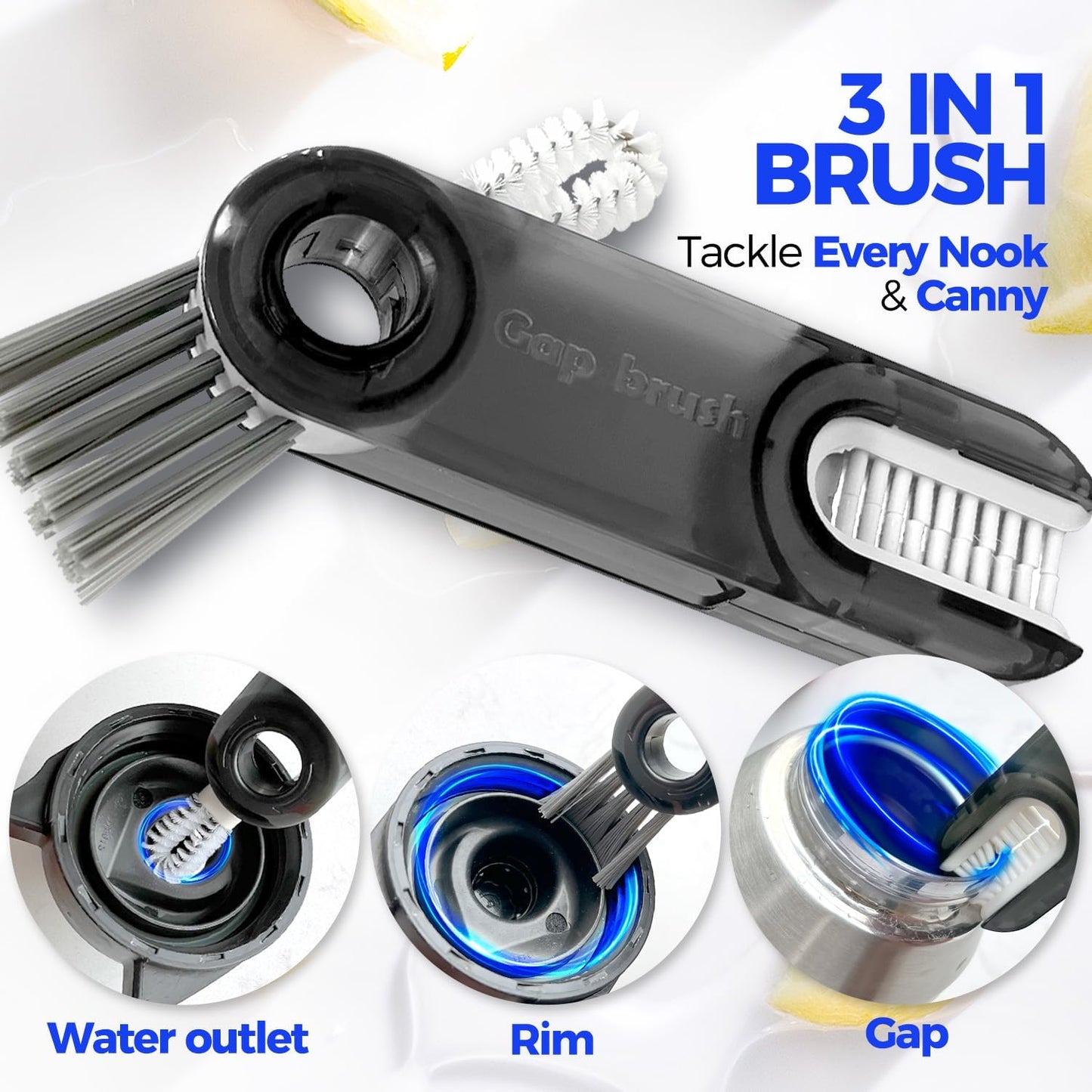 Holikme 6 Pack Bottle Brush Set, 14" Long Handle Stainless Steel Bottle Cleaner Brush, 3 Straw Brushes, 4-in-1 Bottle Cleaning Brush for Water Bottle, Antistatic Lab Brushes Straws, Black