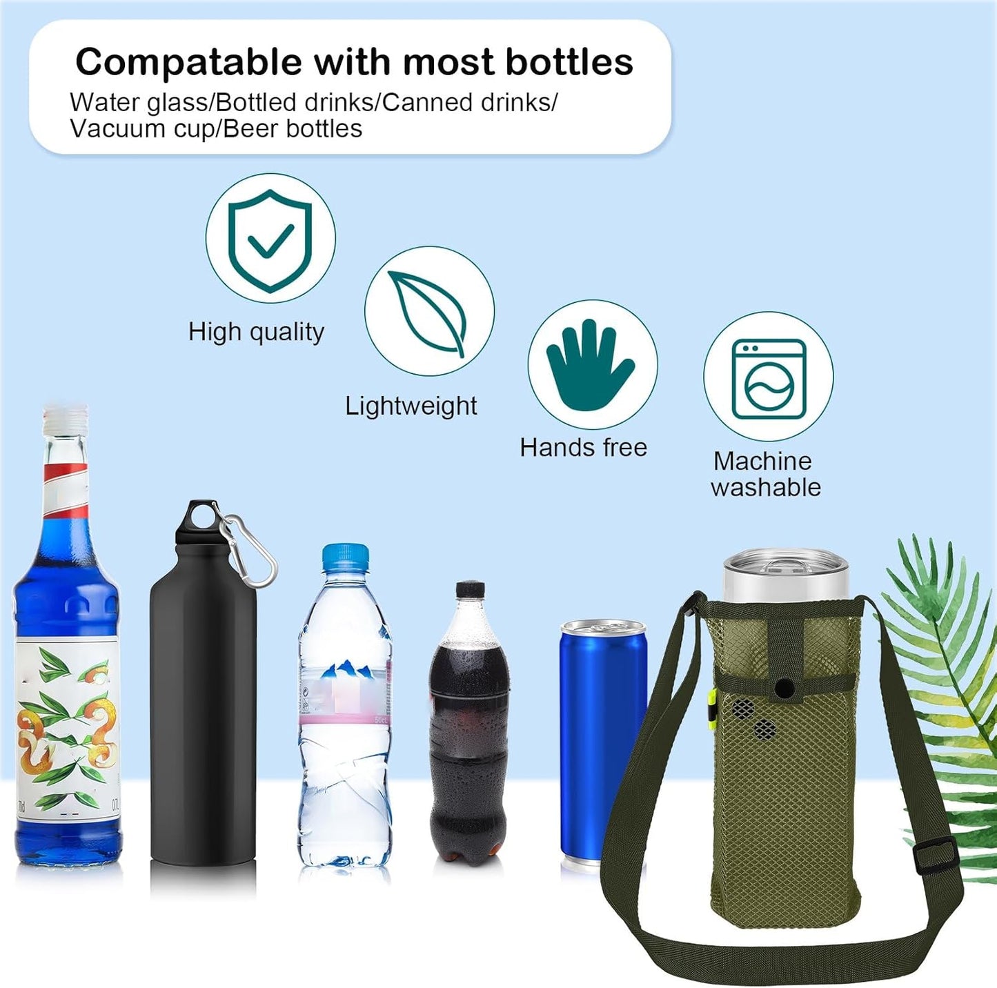 Mumufy Mesh Water Bottle Sling Holder with Adjustable Strap Crossbody Bottle Sleeve Carrier with Pouch for Outdoor Activities
