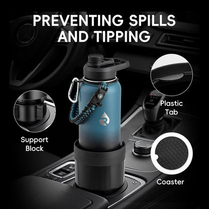 RAYMYLO Car Cup Holder Expander with Adjustable Base, Cup Holder Insert for Car Compatible with Most 32/40 Oz Water Bottles 12 oz/24 oz Coffee Mugs Tumblers 3.4 to 3.78 in Diameter, 1 Pack Black