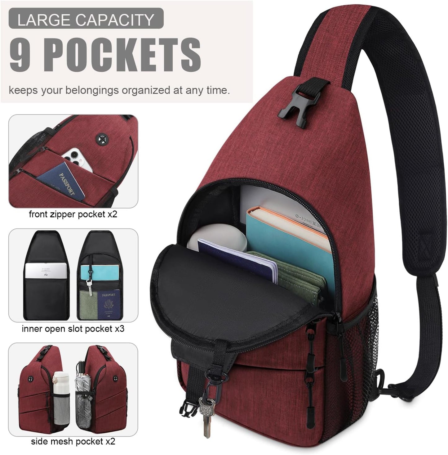 Pritent Crossbody Bags for Women Men Trendy Sling Bag Backpack Casual Chest Bag with Convertible Shoulder Strap