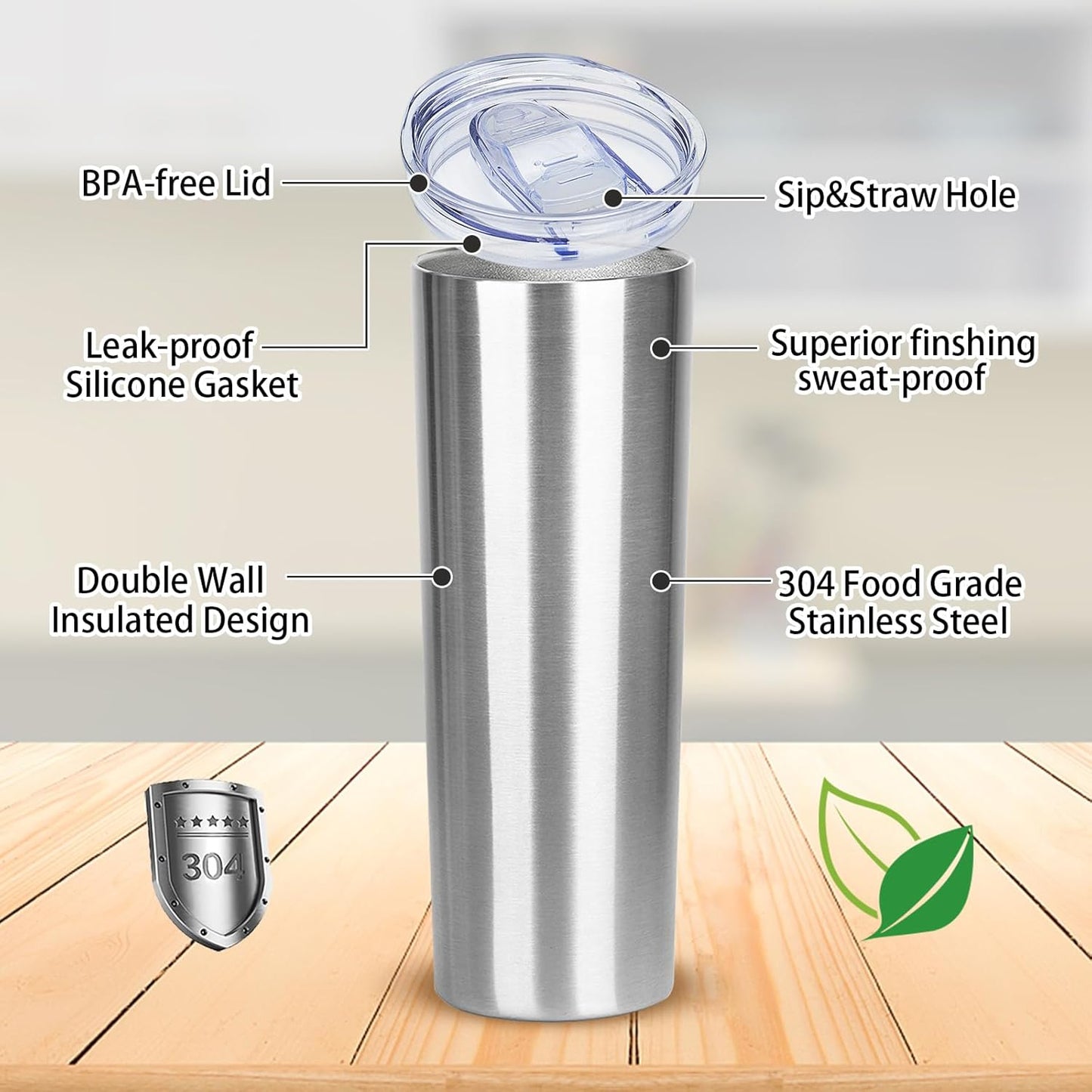 20 oz Skinny Tumblers with Lid and Straw,Stainless Steel Vacuum Insulated Tumbler Cup Double Wall Travel Coffee Mug, Thermal Water Tumbler for Hot and Cold Drinks(Rose Gold,1)