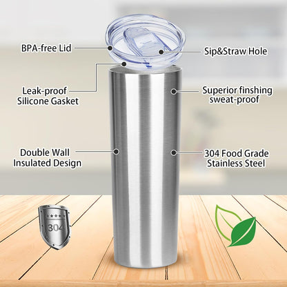 20 oz Skinny Tumblers with Lid and Straw,Stainless Steel Vacuum Insulated Tumbler Cup Double Wall Travel Coffee Mug, Thermal Water Tumbler for Hot and Cold Drinks(Rose Gold,1)