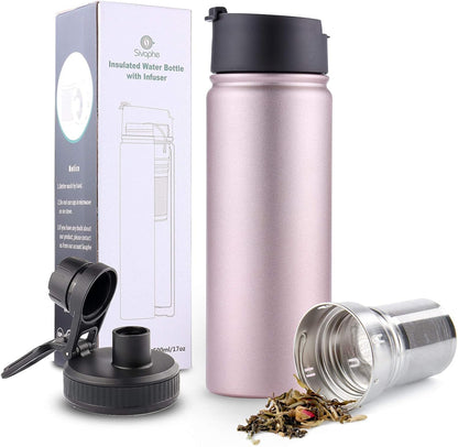 Sivaphe Tea Infuser Bottle With Removable Loose Leaf Tea Strainer Cup 18/8 Stainless Steel Portable Insulated Travel Tea Tumbler Black