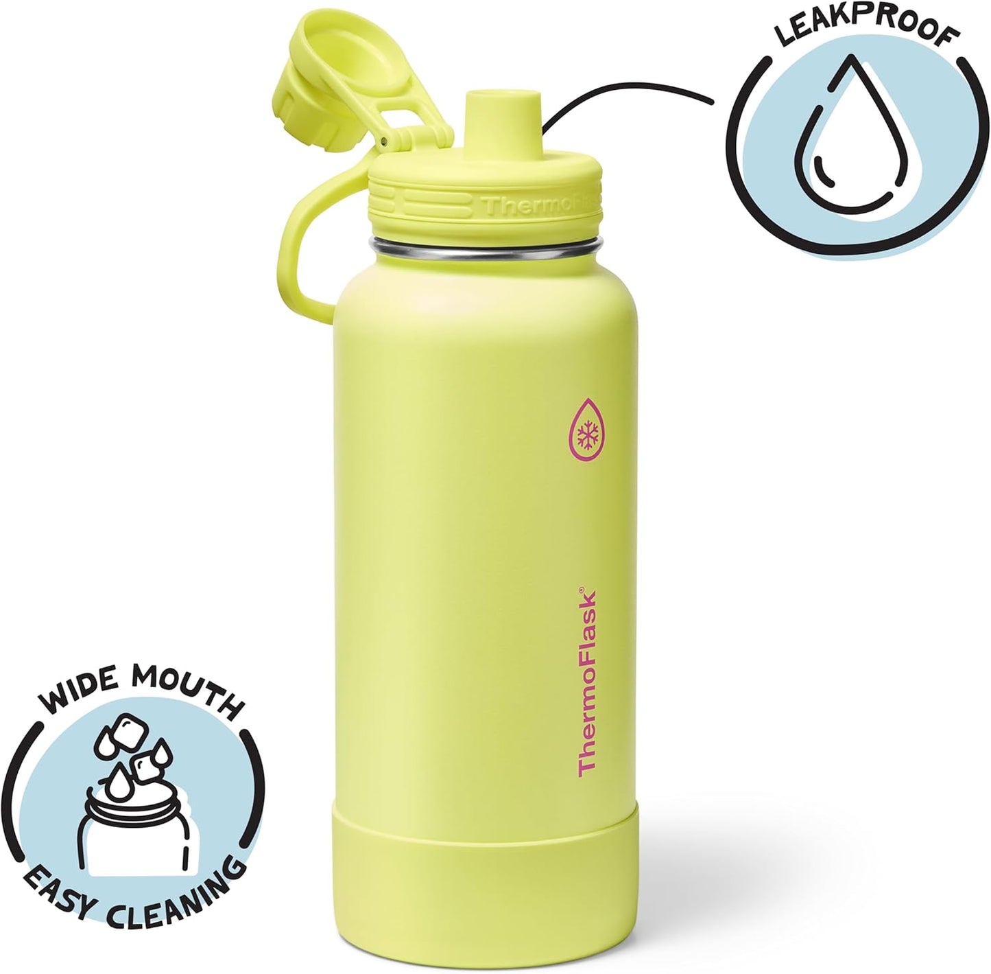 ThermoFlask Insulated Water Bottle with Spout Lid (24 oz, Lemonade Stand) - Leakproof, Stainless Steel Water Bottle for Cold & Hot Drinks, Travel & Daily Hydration