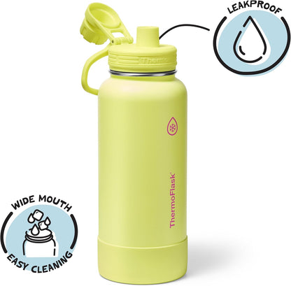 ThermoFlask Insulated Water Bottle with Spout Lid (24 oz, Lemonade Stand) - Leakproof, Stainless Steel Water Bottle for Cold & Hot Drinks, Travel & Daily Hydration