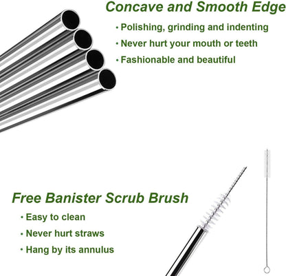 VEHHE Metal Straws Stainless Steel Straws Drinking Straws Reusable - 10.5" Ultra Long 4 + 1 - W/Cleaning Brush for 20/30 Oz for Yeti RTIC SIC Ozark Trail Tumblers (2 Straight|2 Bent|1 Brush)