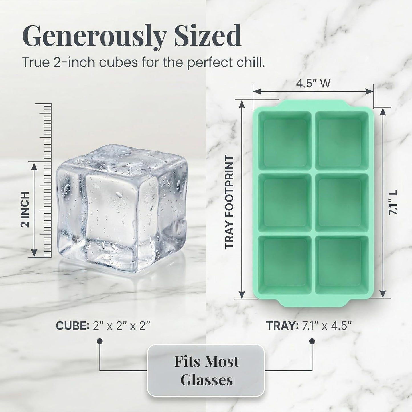 KitchFort Large Silicone Ice Cube Tray (2-Pack), Easy Release 2" Big Ice Cubes - Cocktail, Whiskey Ice Cubes Mold - Ice Trays for Freezer with Lid - Stackable Silicone Ice Tray - Black