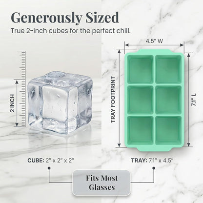 KitchFort Large Silicone Ice Cube Tray (2-Pack), Easy Release 2" Big Ice Cubes - Cocktail, Whiskey Ice Cubes Mold - Ice Trays for Freezer with Lid - Stackable Silicone Ice Tray - Black