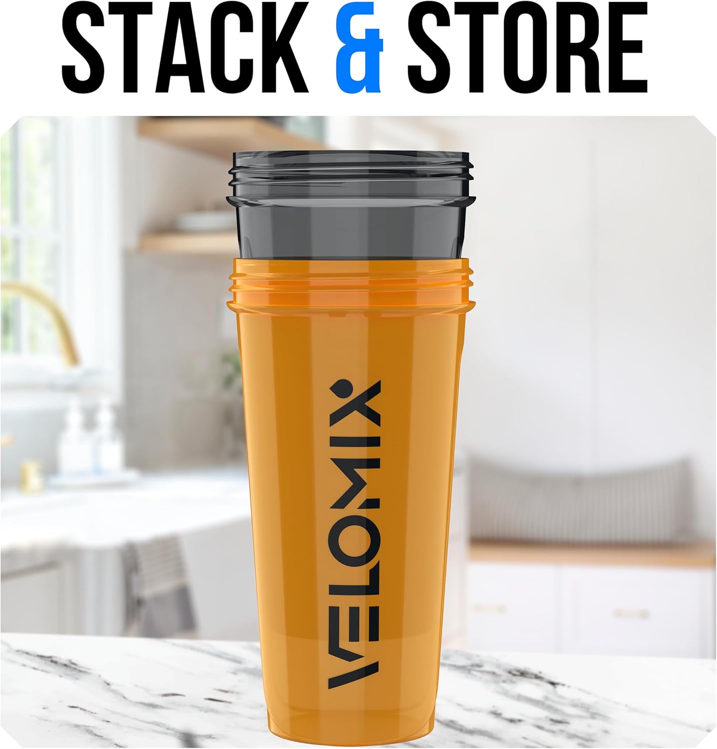 VELOMIX -2 Pack- 28 oz Protein Shaker Bottles for Protein Mixes - 2x Wire Whisk | Leak Proof Shaker Cups for Protein Shakes | Protein Shaker Bottle Pack (Black/Transparent)