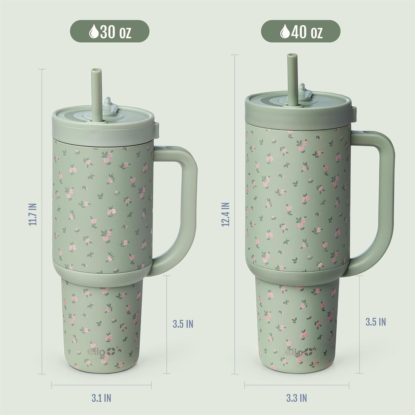 Ello Oasis 40 oz Tumbler with Handle & Retracting Straw | Reusable Insulated Stainless Steel Cup 100% Leakproof, Gifts for Teens Women Men | Keeps cold for 24 Hours, Cup Holder Friendly, Daisies