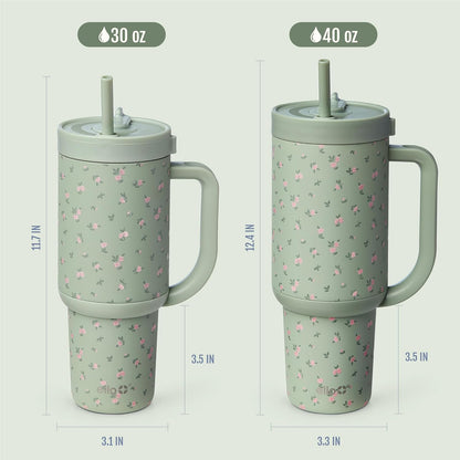 Ello Oasis 40 oz Tumbler with Handle & Retracting Straw | Reusable Insulated Stainless Steel Cup 100% Leakproof, Gifts for Teens Women Men | Keeps cold for 24 Hours, Cup Holder Friendly, Daisies