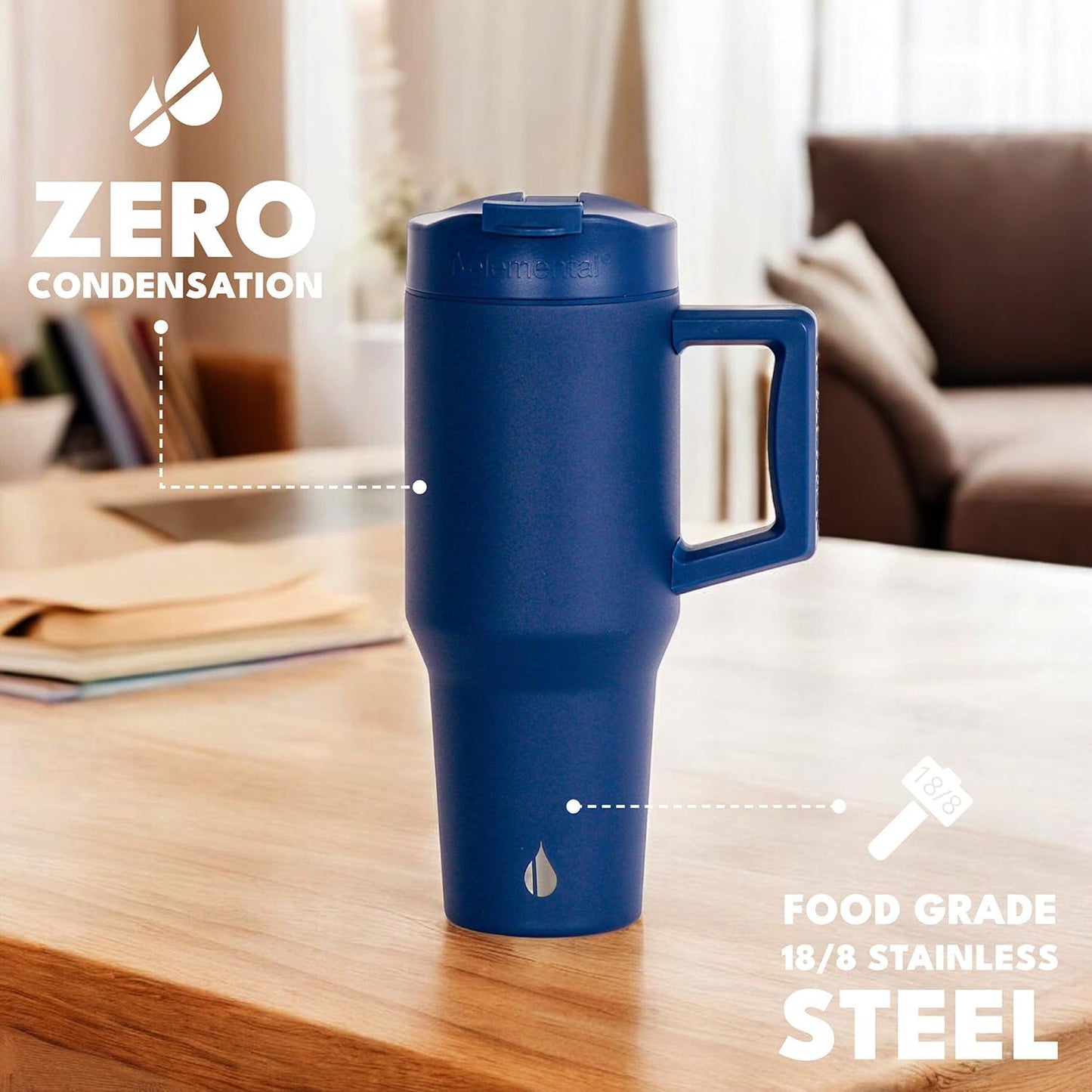 Elemental 32 oz 100% Leak Proof Tumbler with Handle & Straw - Stainless Steel Double Wall Insulated Tumbler for Hot and Cold Beverages - Travel Coffee Mug with Sip & Straw Lid - White - Colors B