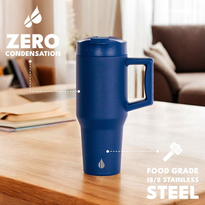 Elemental 32 oz 100% Leak Proof Tumbler with Handle & Straw - Stainless Steel Double Wall Insulated Tumbler for Hot and Cold Beverages - Travel Coffee Mug with Sip & Straw Lid - White - Colors B