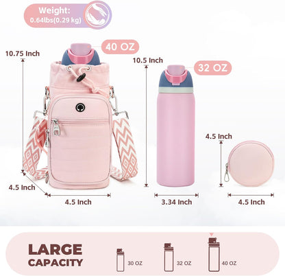 Water Bottle Carrier Bag with Strap, Sling Bag for Walking, Hiking, Cycling, Black, 40 Ounces